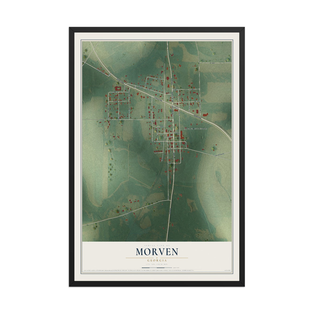 Morven, Georgia map print, 12" x 18" W/ Black Ayous Wood Frame mockup