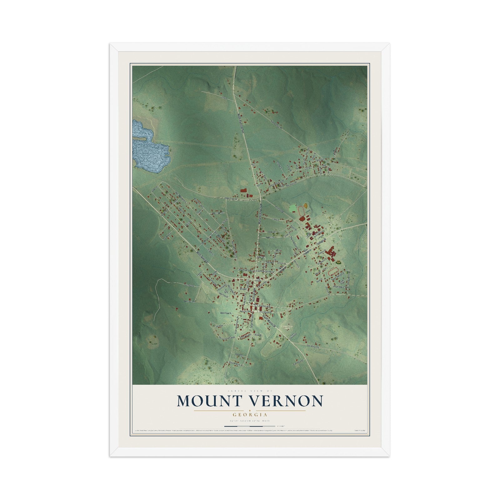 Mount Vernon, Georgia map print, 12" x 18" W/ White Ayous Wood Frame mockup