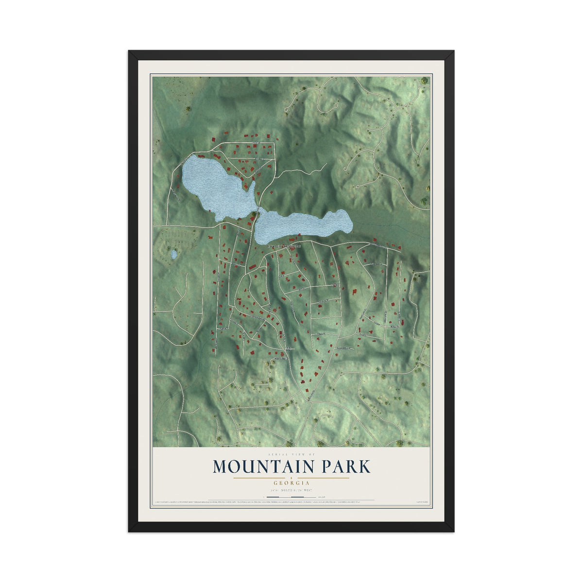 Mountain Park, Georgia map print, 12" x 18" W/ Black Ayous Wood Frame mockup