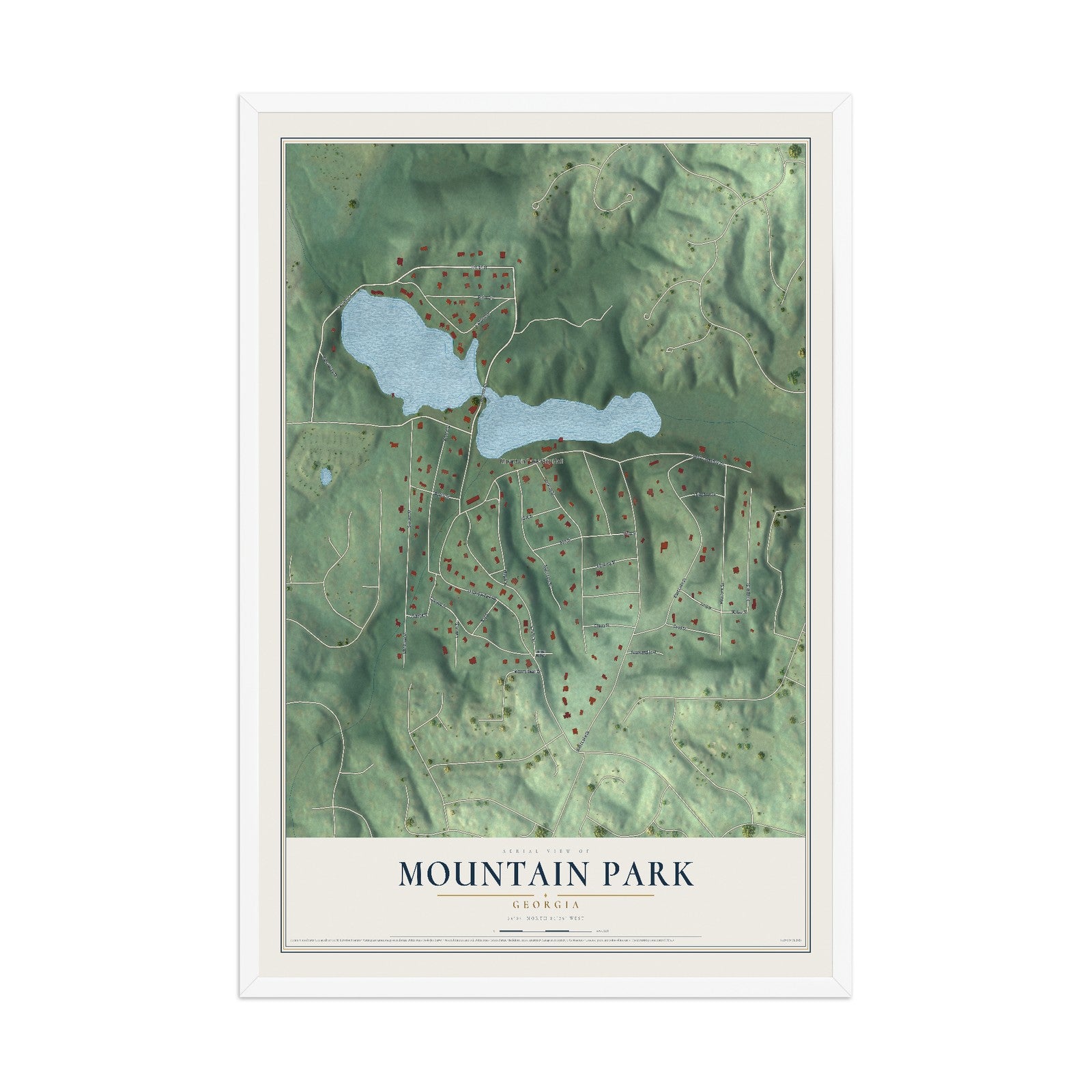 Mountain Park, Georgia map print, 12" x 18" W/ White Ayous Wood Frame mockup