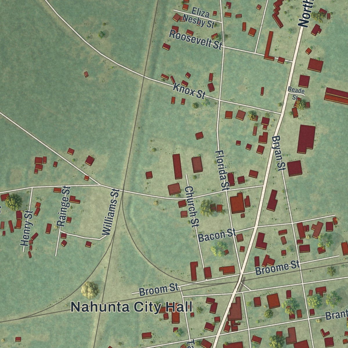 Close-up 1 of the Nahunta, Georgia map artwork