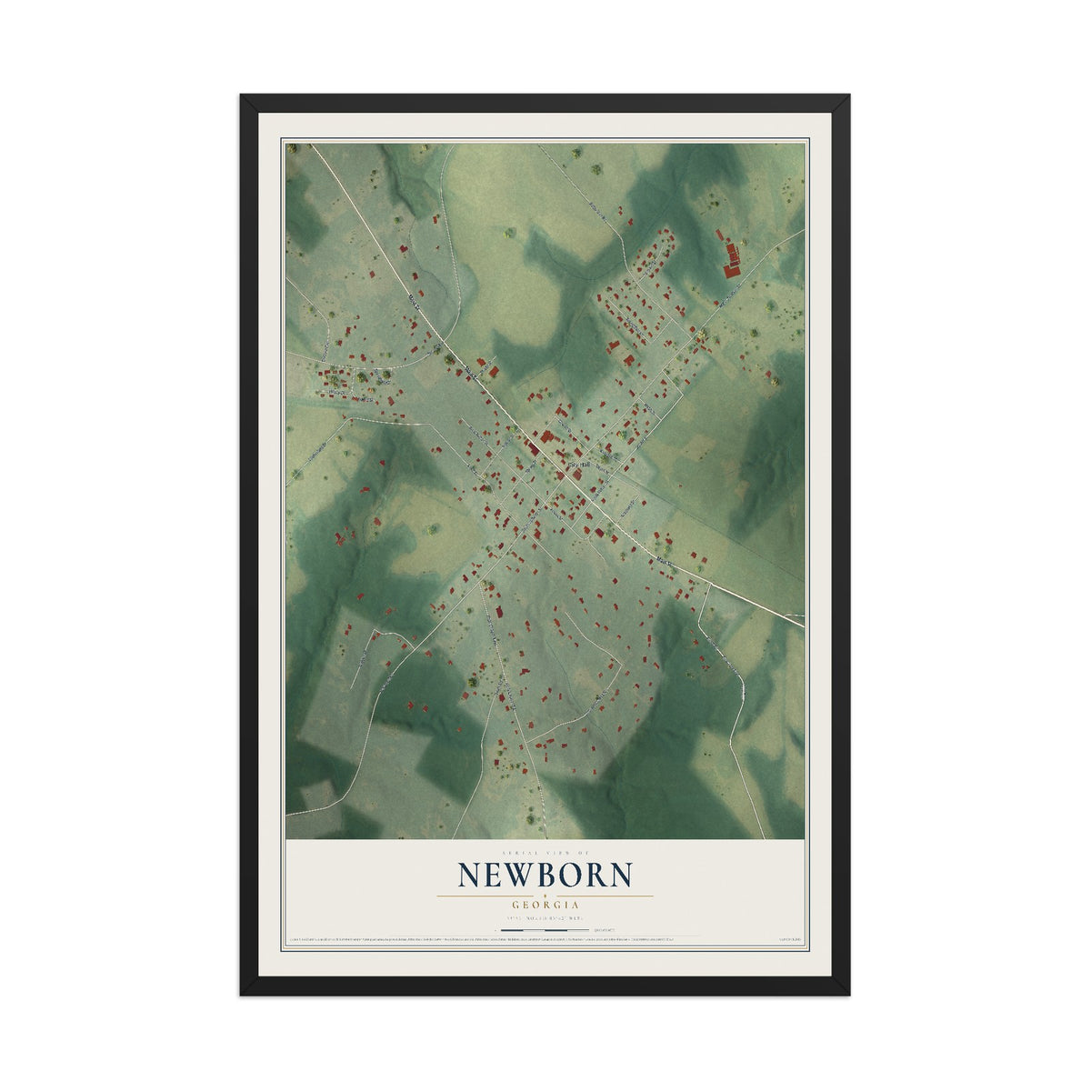 Newborn, Georgia map print, 12" x 18" W/ Black Ayous Wood Frame mockup