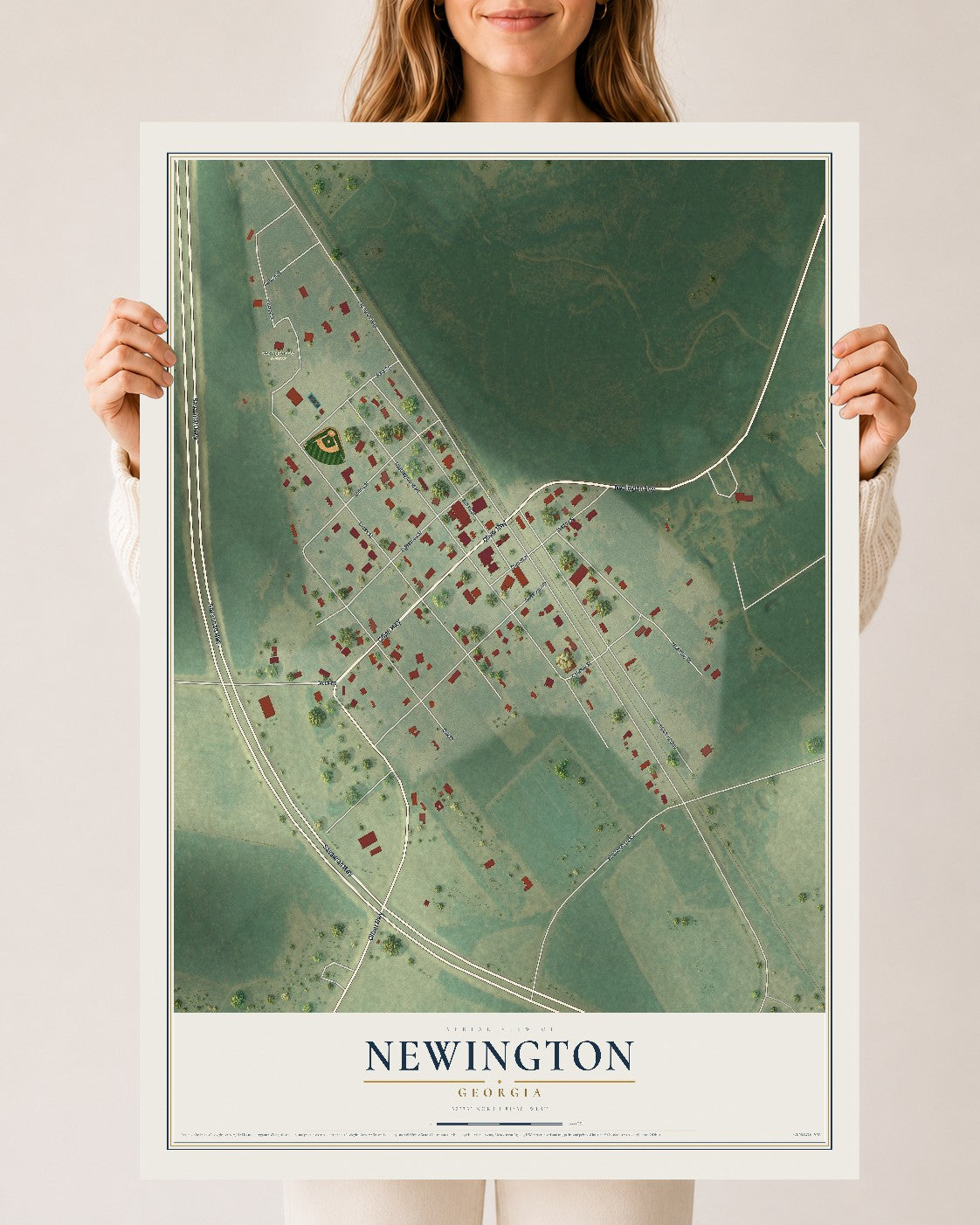 Newington, Georgia map print, 24" x 36" Archival Matte Print mockup