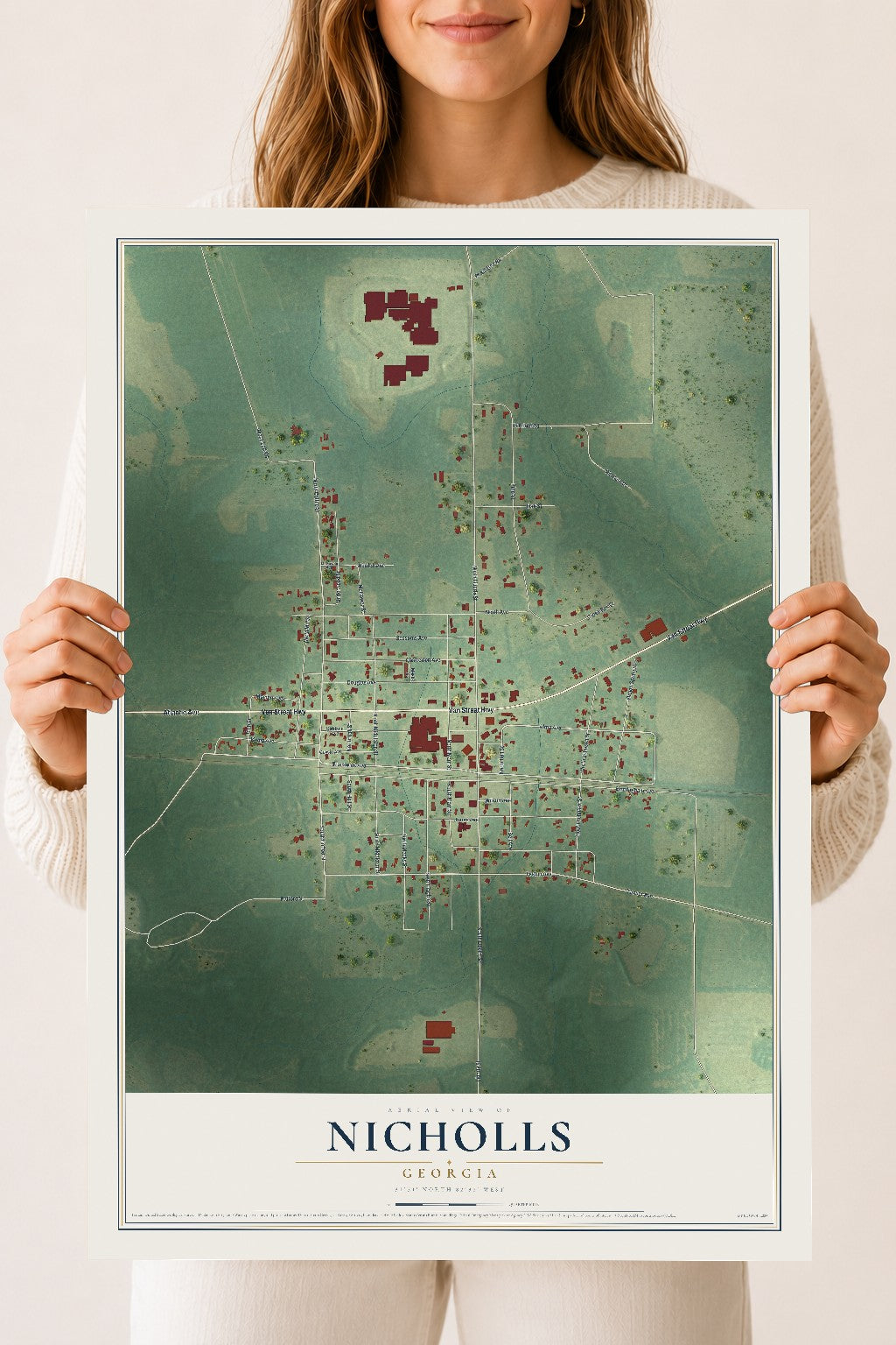Nicholls, Georgia map print, 18" x 24" Archival Matte Print mockup