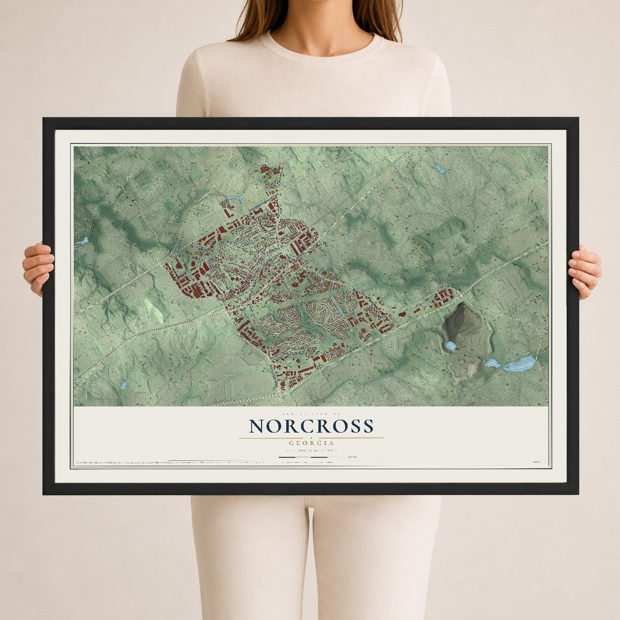 Norcross, Georgia map print, 24" x 36" W/ Black Ayous Wood Frame mockup
