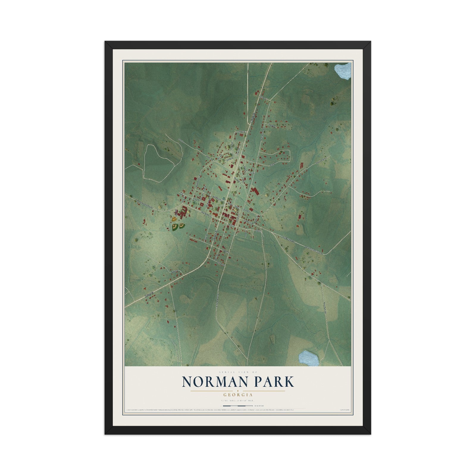Norman Park, Georgia map print, 12" x 18" W/ Black Ayous Wood Frame mockup