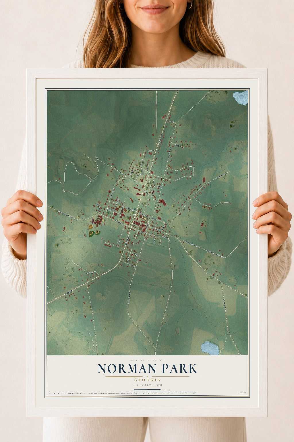 Norman Park, Georgia map print, 18" x 24" W/ White Ayous Wood Frame mockup