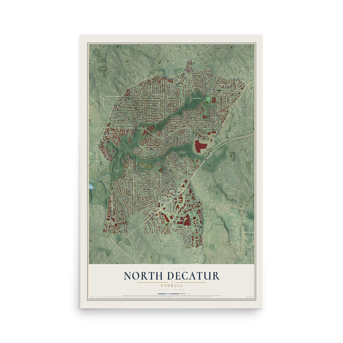 Map of North Decatur, Georgia, 12 x 18 inch unframed archival matte print
