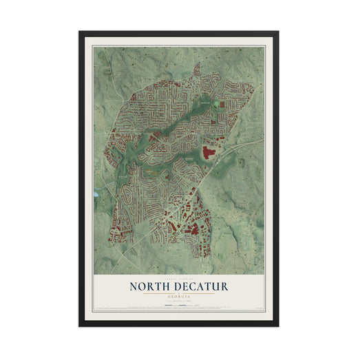 Map of North Decatur, Georgia, 12 x 18 inch print in a black wood frame