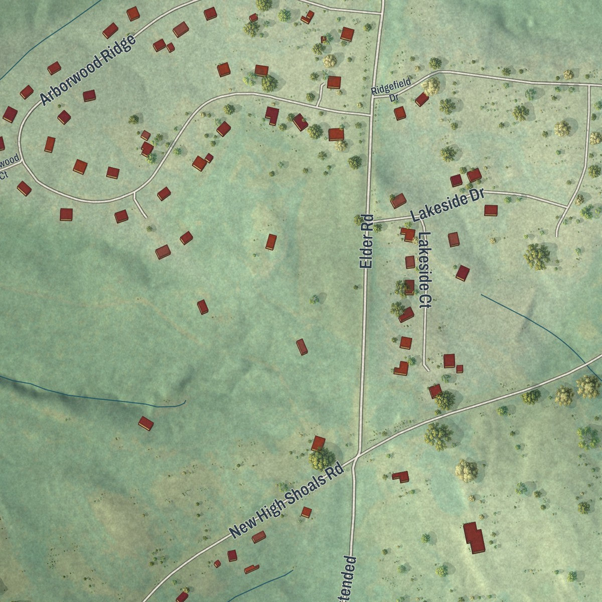 Close-up 1 of the North High Shoals, Georgia map artwork