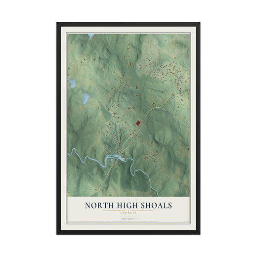 Map of North High Shoals, Georgia, 12 x 18 inch print in a black wood frame
