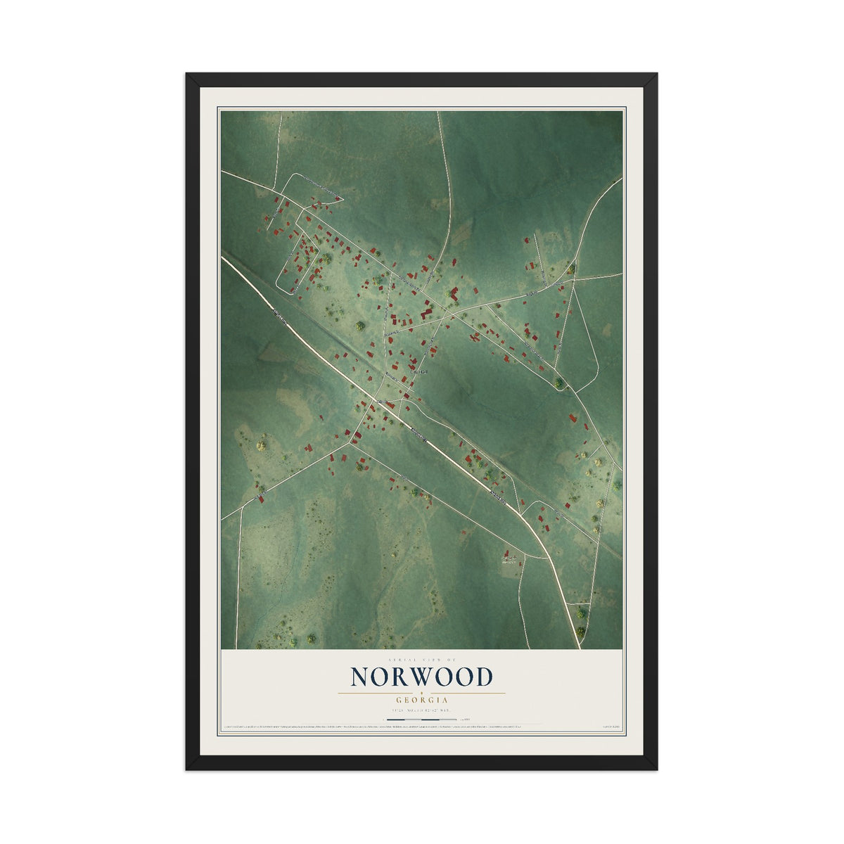 Norwood, Georgia map print, 12" x 18" W/ Black Ayous Wood Frame mockup