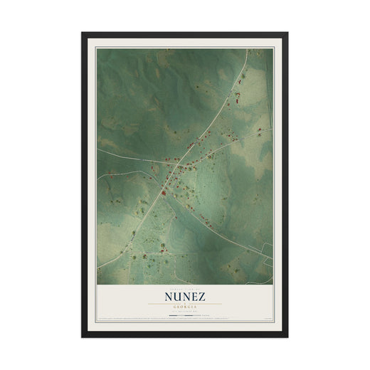 Map of Nunez, Georgia, 12 x 18 inch print in a black wood frame