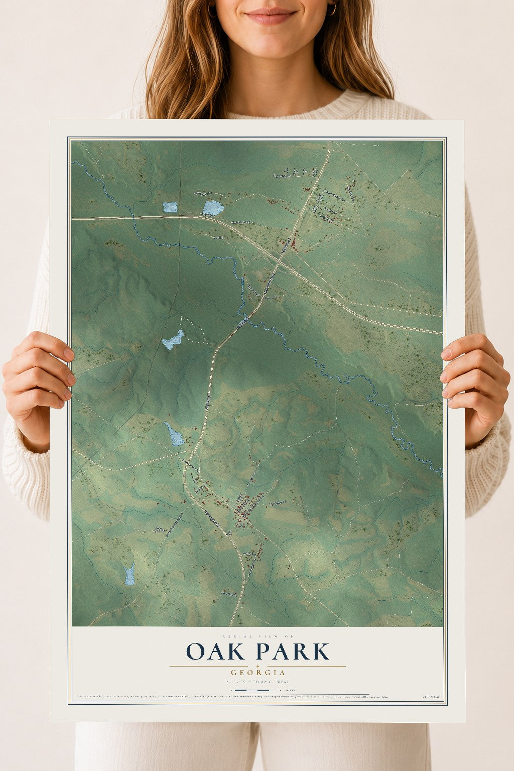 Oak Park, Georgia map print, 18" x 24" Archival Matte Print mockup