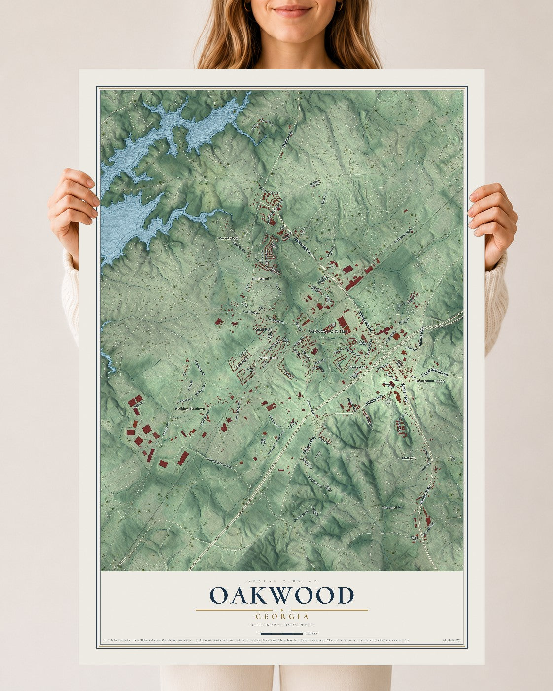 Oakwood, Georgia map print, 24" x 36" Archival Matte Print mockup