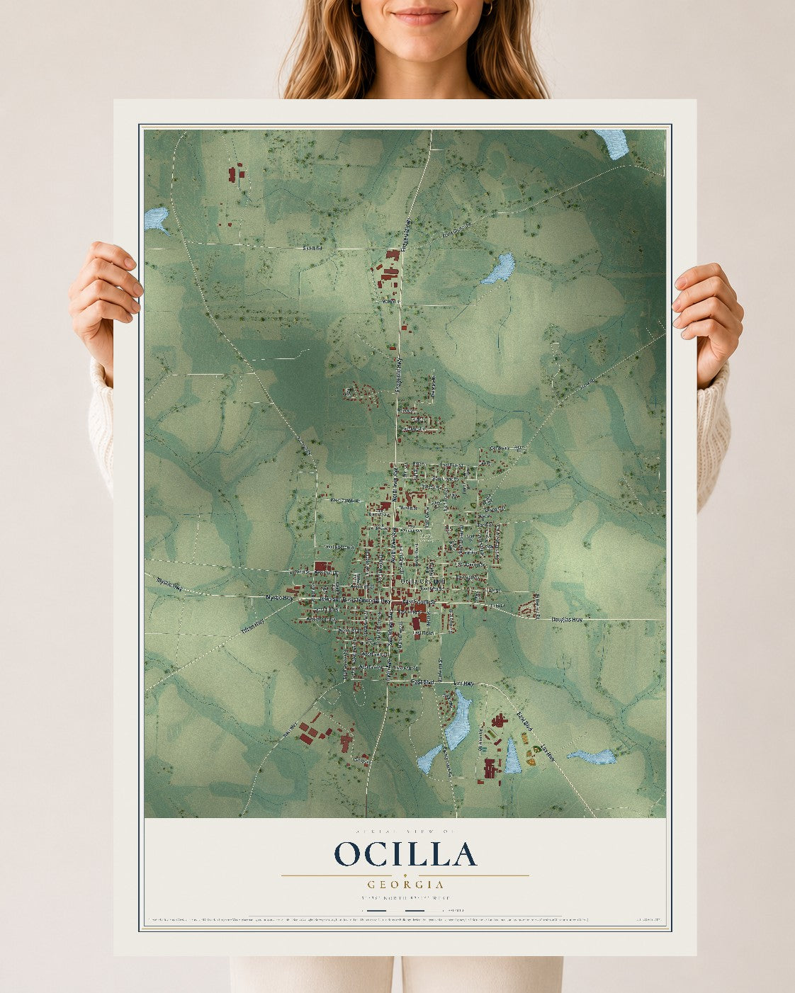Ocilla, Georgia map print, 24" x 36" Archival Matte Print mockup