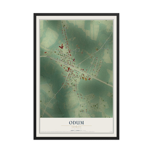 Map of Odum, Georgia, 12 x 18 inch print in a black wood frame