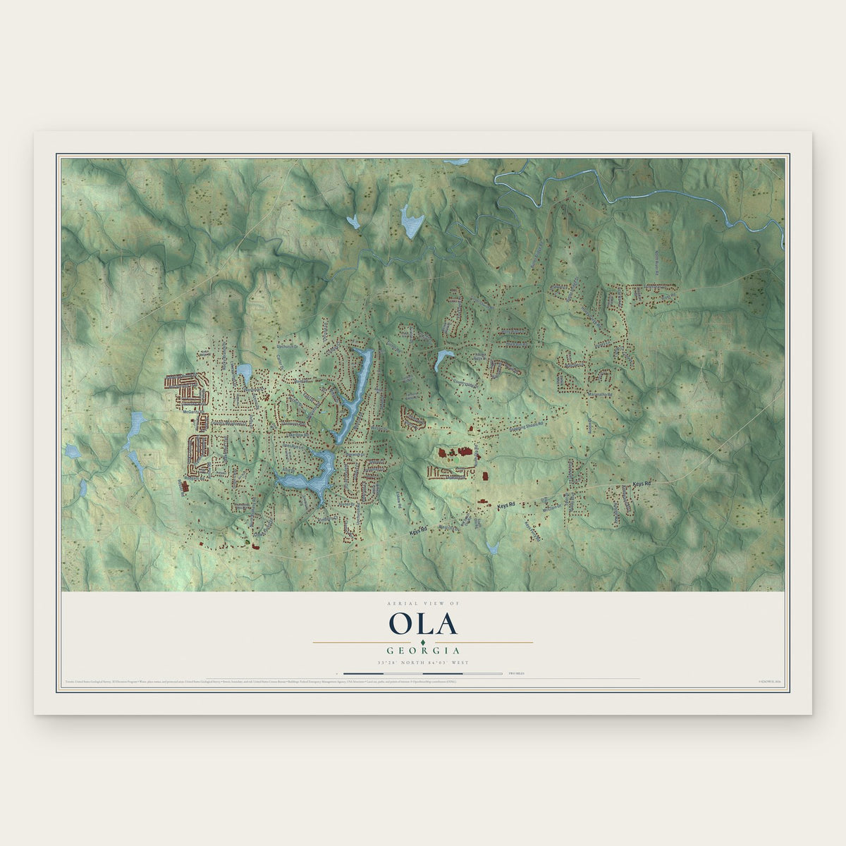 Ola, Georgia map print, the full design