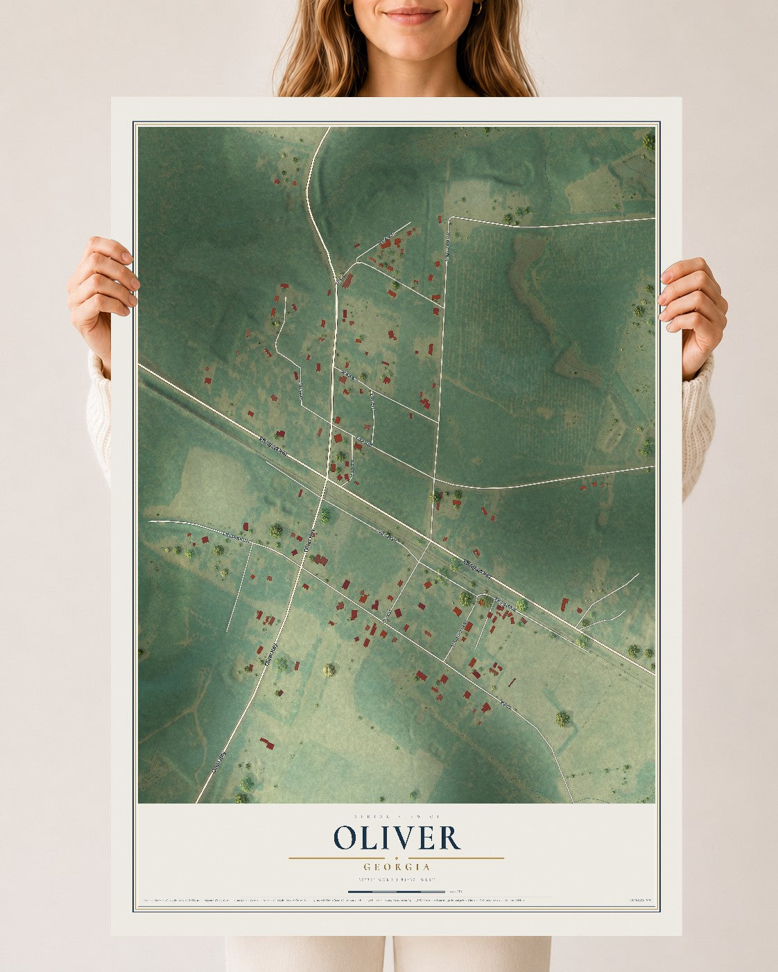 Oliver, Georgia map print, 24" x 36" Archival Matte Print mockup