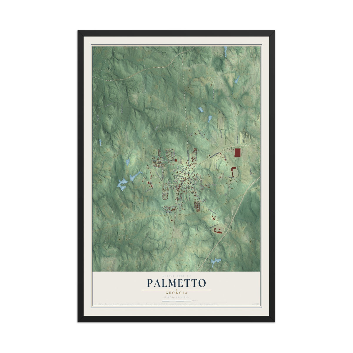 Palmetto, Georgia map print, 12" x 18" W/ Black Ayous Wood Frame mockup