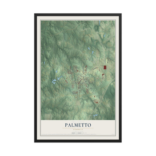 Map of Palmetto, Georgia, 12 x 18 inch print in a black wood frame