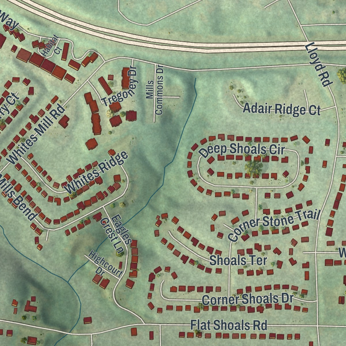 Close-up 1 of the Panthersville, Georgia map artwork