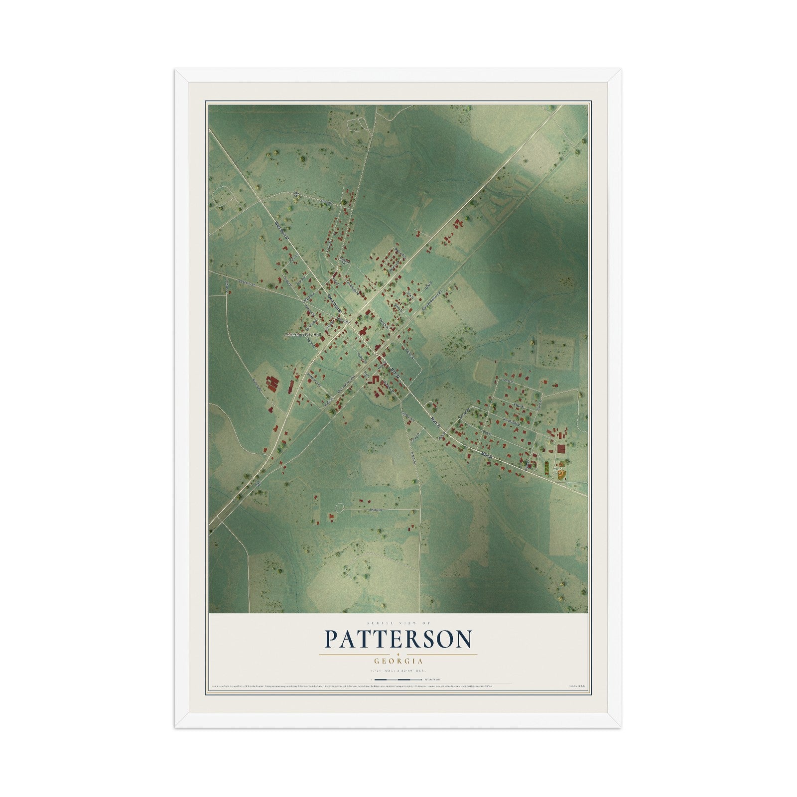 Patterson, Georgia map print, 12" x 18" W/ White Ayous Wood Frame mockup