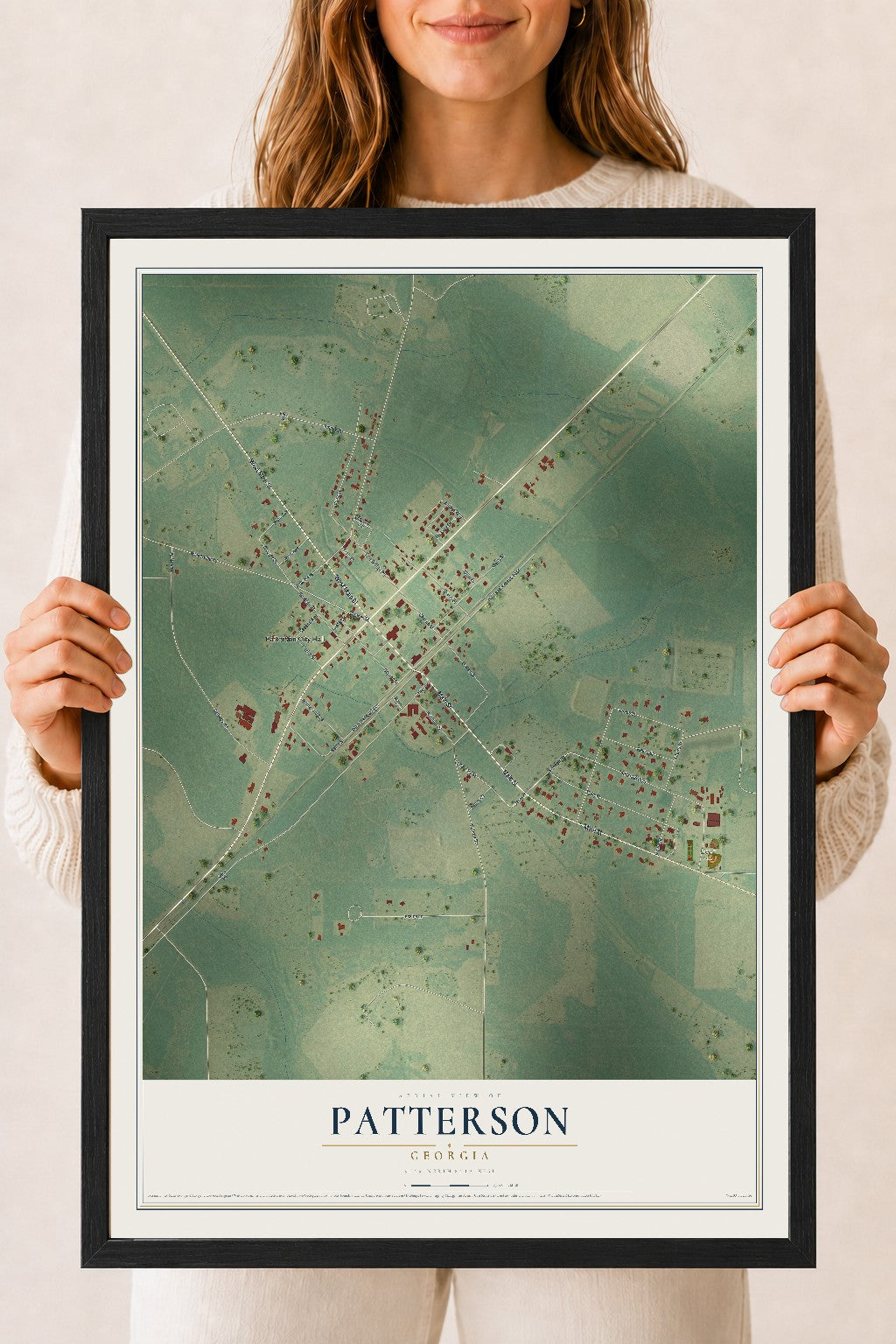 Patterson, Georgia map print, 18" x 24" W/ Black Ayous Wood Frame mockup