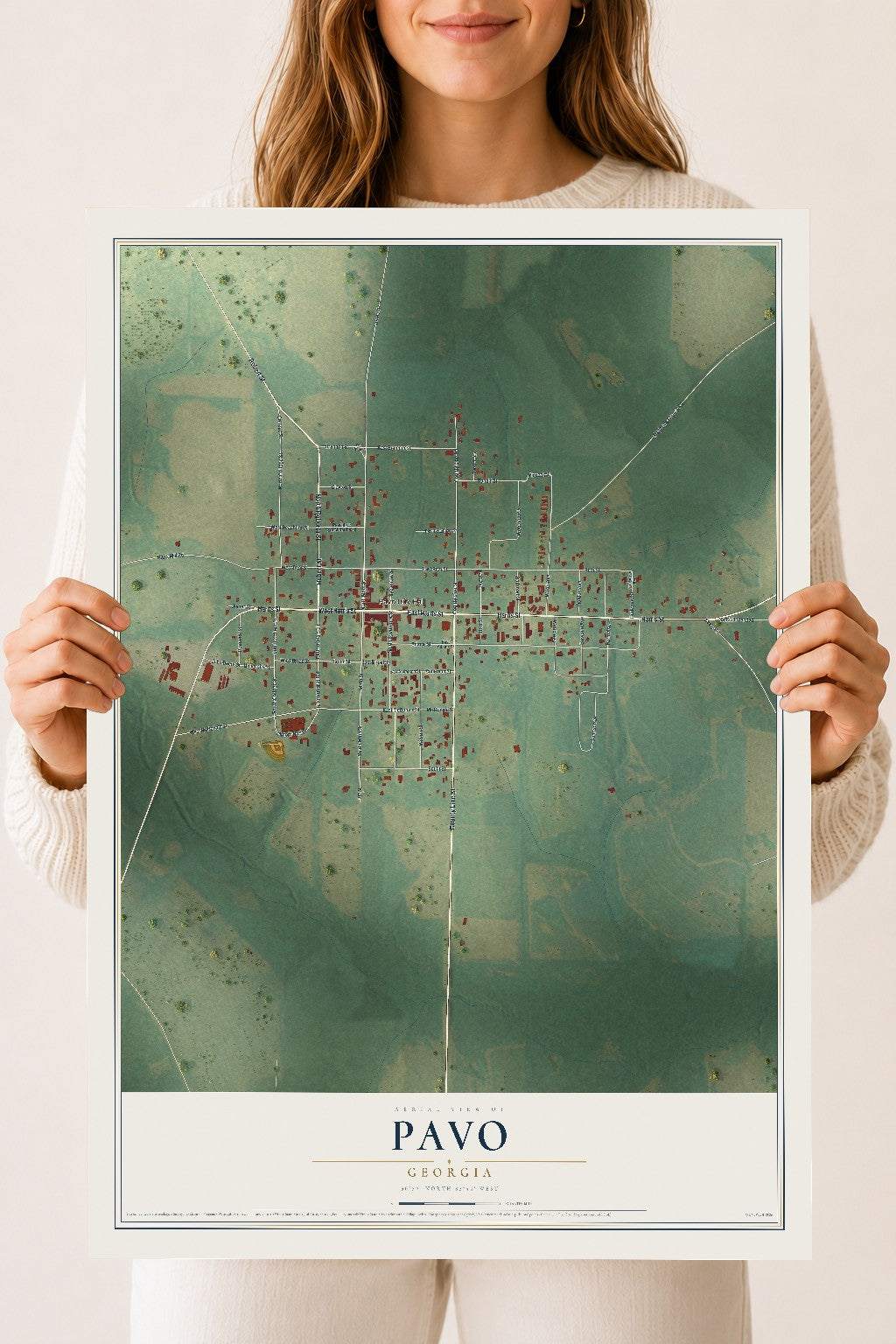 Pavo, Georgia map print, 18" x 24" Archival Matte Print mockup