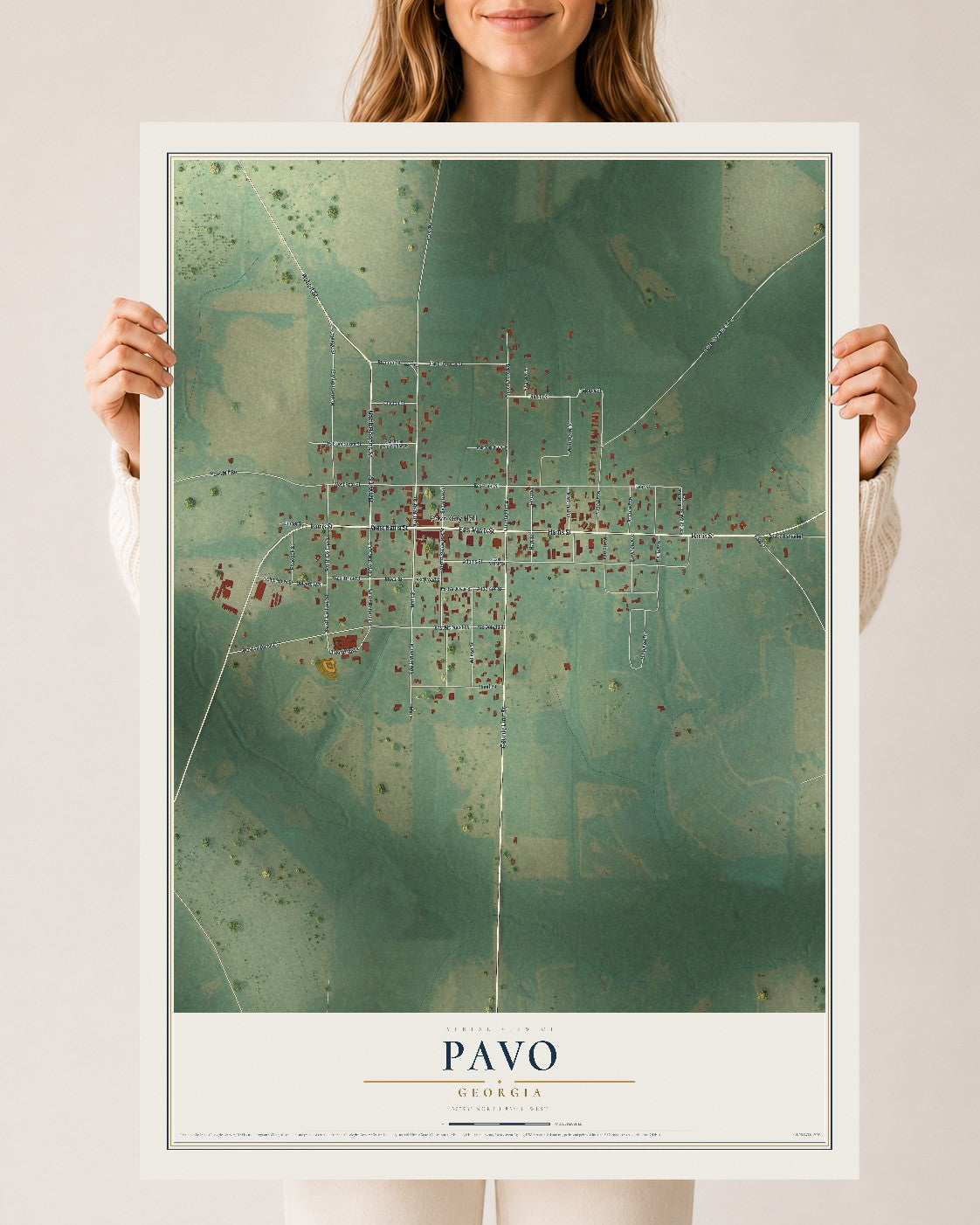 Pavo, Georgia map print, 24" x 36" Archival Matte Print mockup
