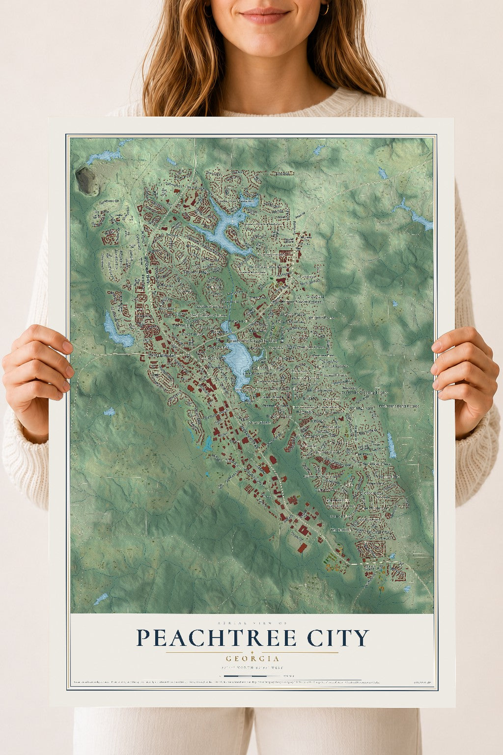 Peachtree City, Georgia map print, 18" x 24" Archival Matte Print mockup