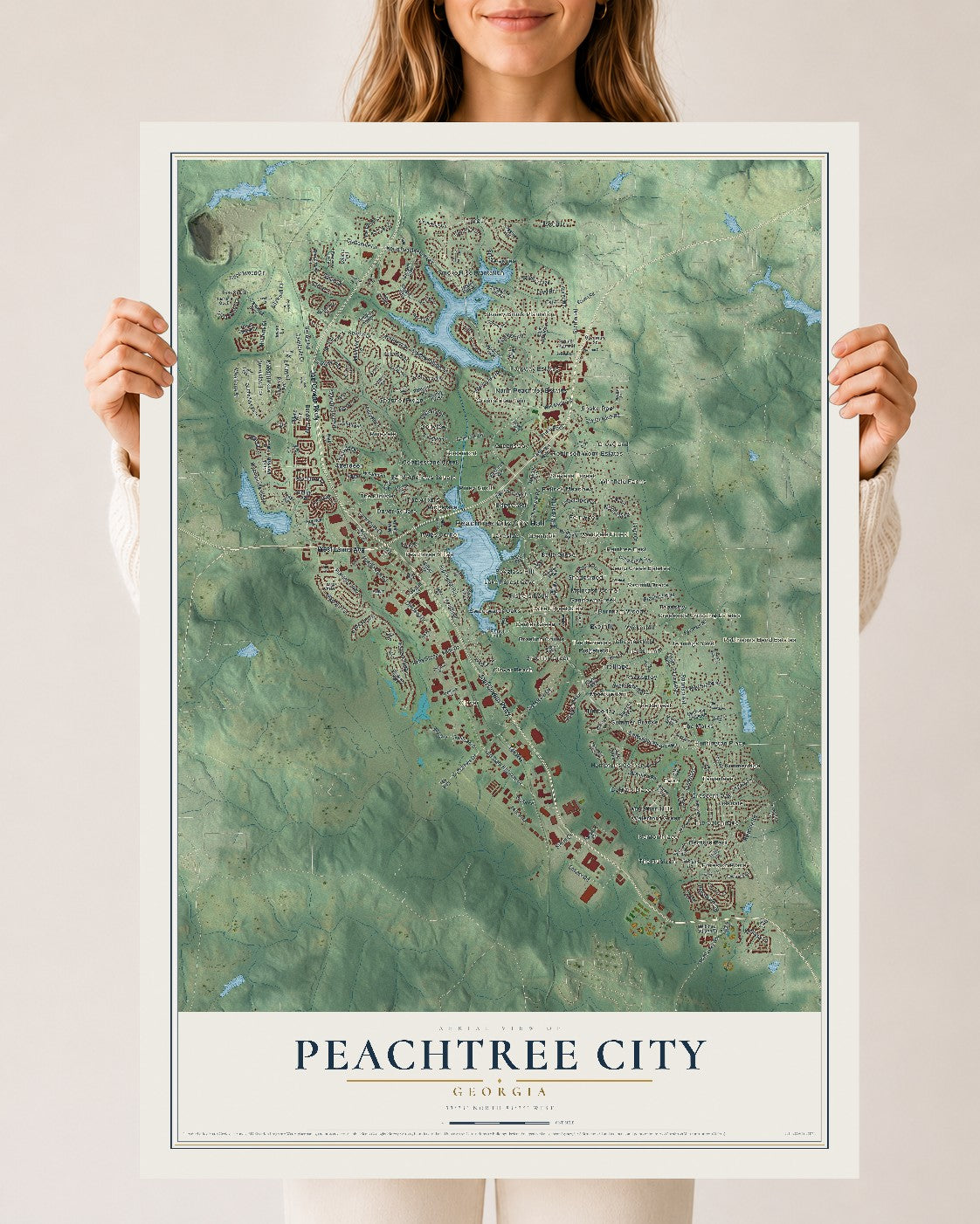 Peachtree City, Georgia map print, 24" x 36" Archival Matte Print mockup
