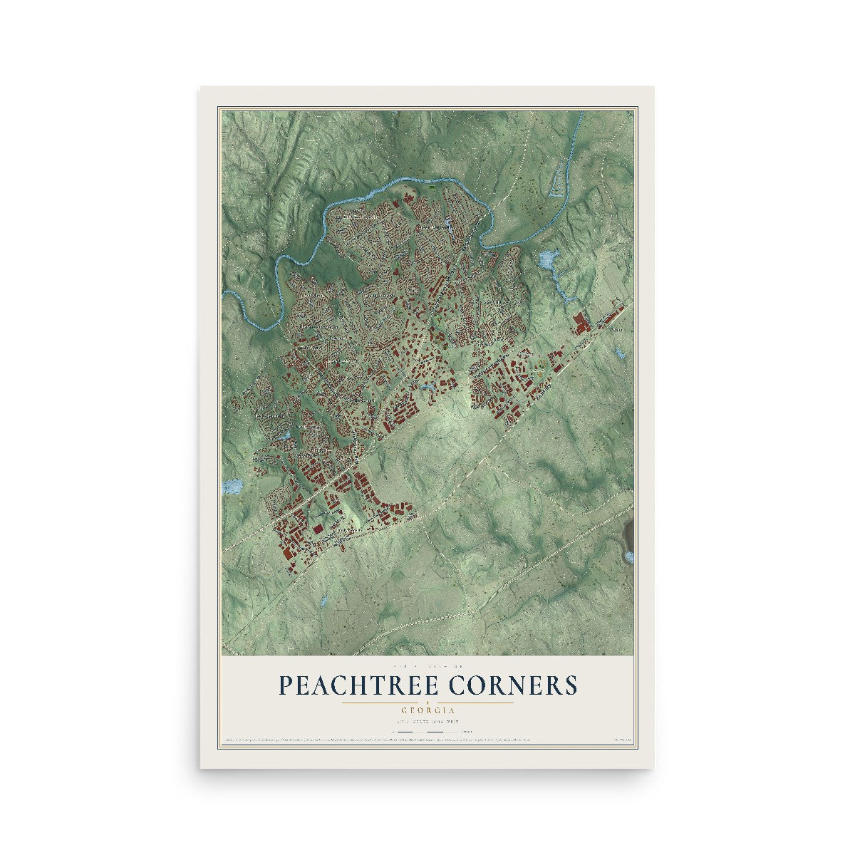 Peachtree Corners, Georgia map print, 12" x 18" Archival Matte Print mockup