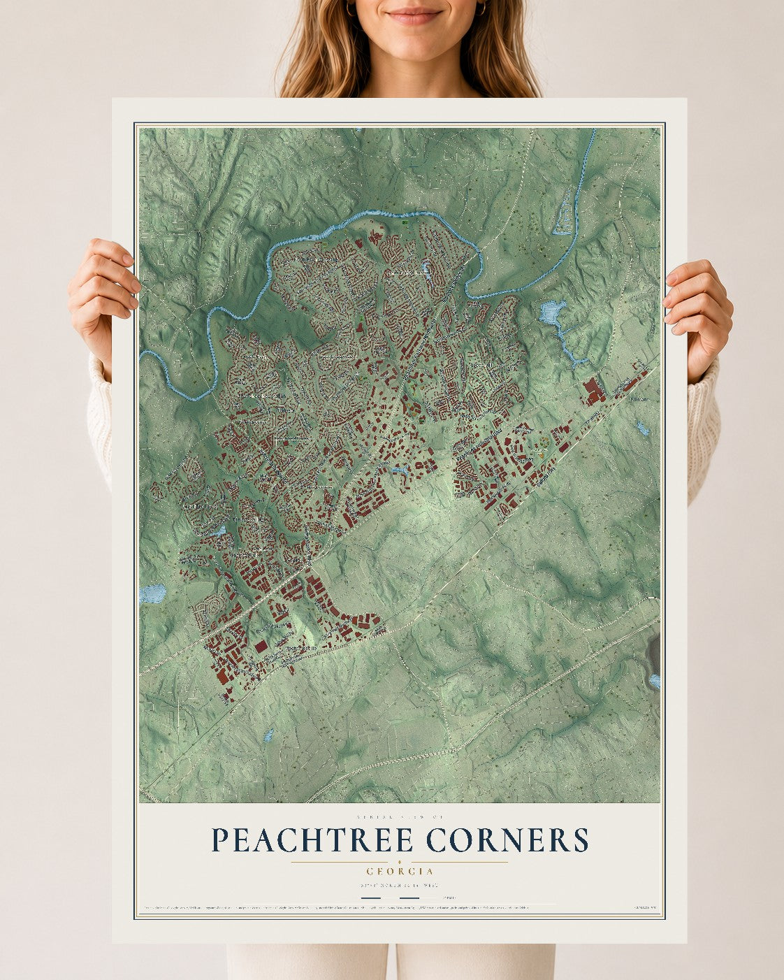 Peachtree Corners, Georgia map print, 24" x 36" Archival Matte Print mockup