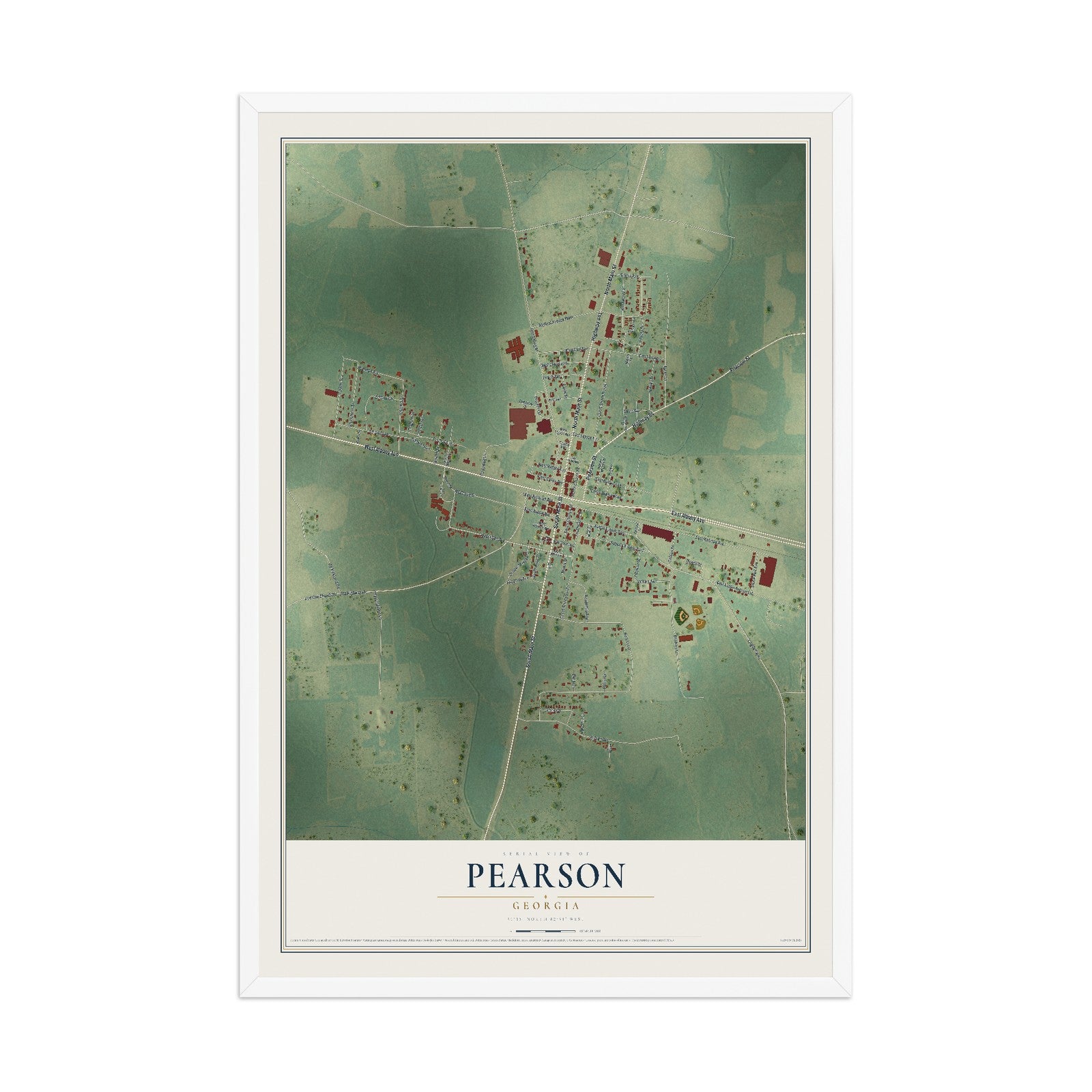 Pearson, Georgia map print, 12" x 18" W/ White Ayous Wood Frame mockup