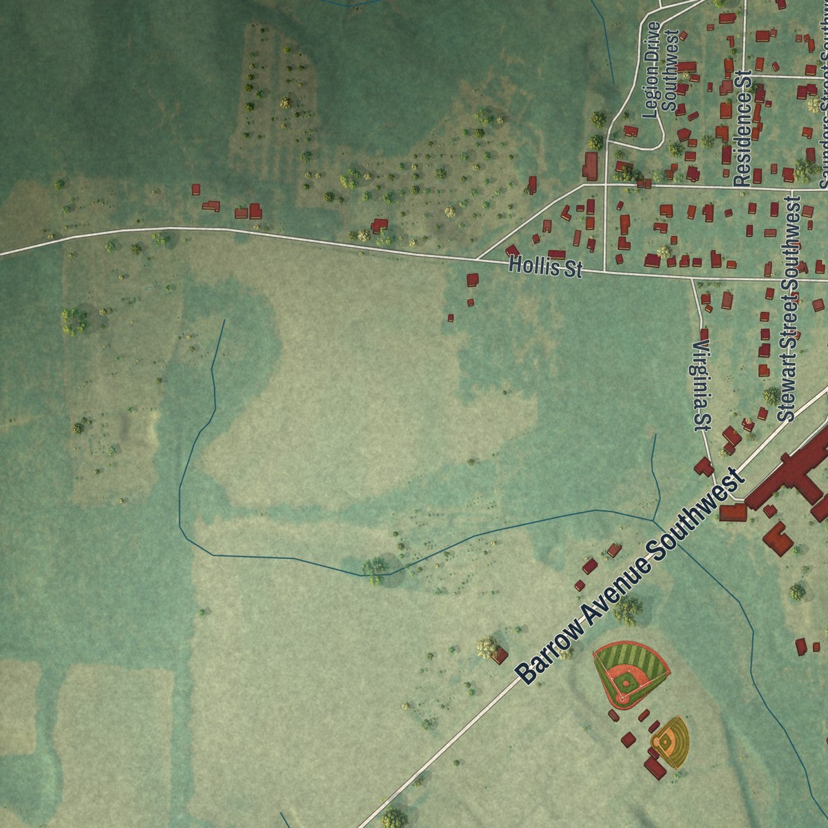 Close-up 2 of the Pelham, Georgia map artwork