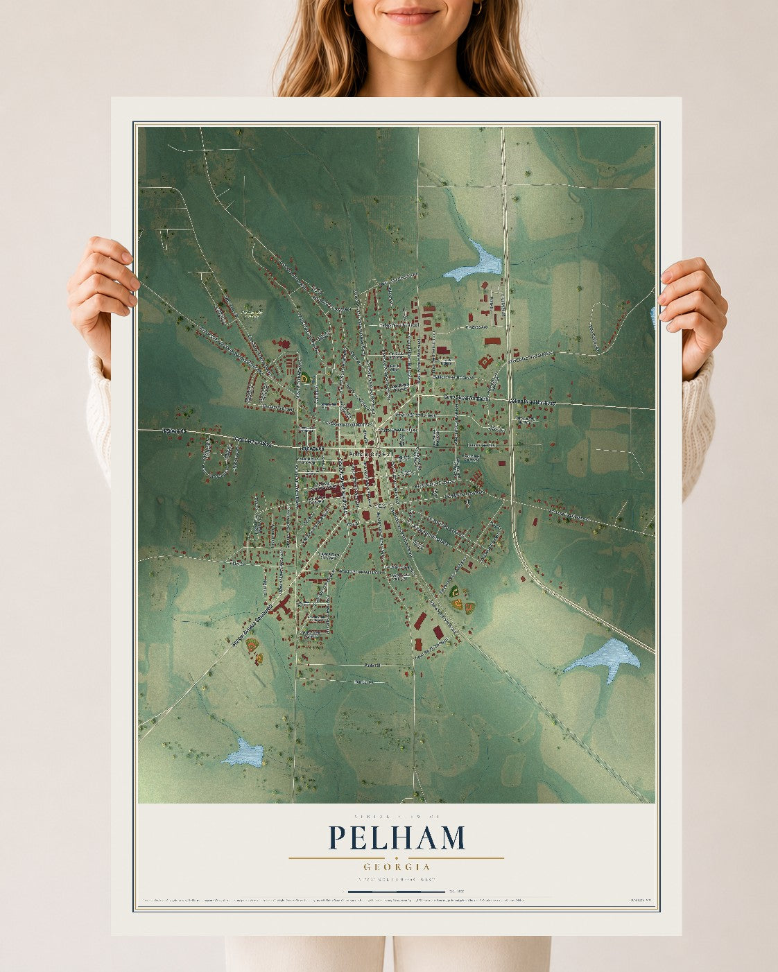 Pelham, Georgia map print, 24" x 36" Archival Matte Print mockup