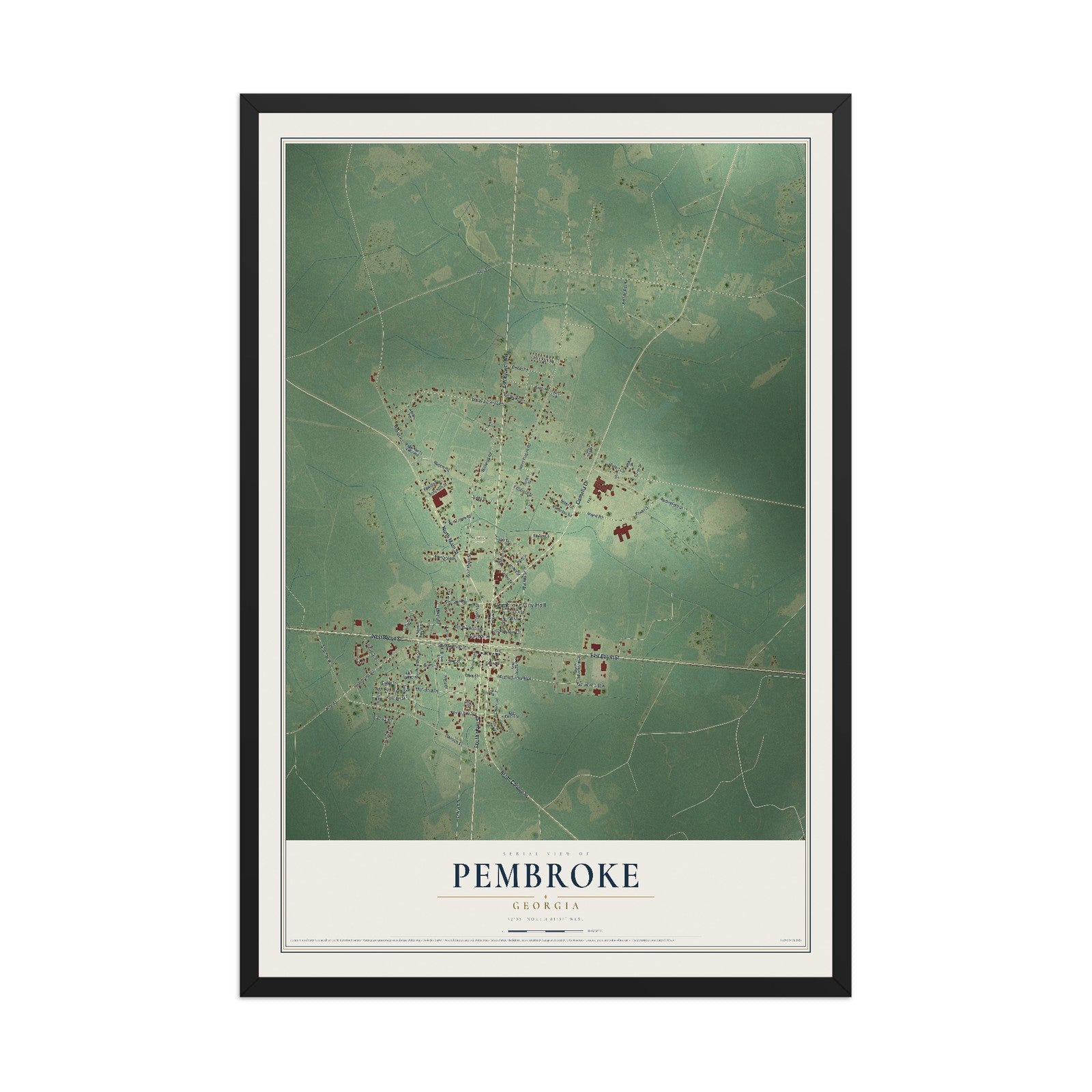 Pembroke, Georgia map print, 12" x 18" W/ Black Ayous Wood Frame mockup