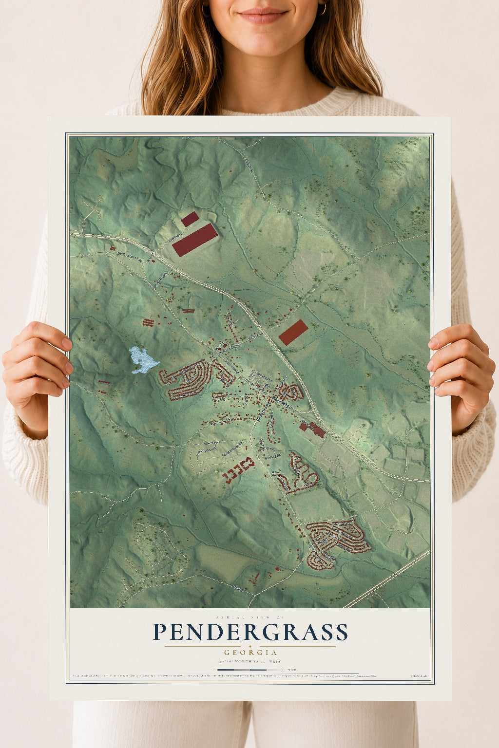 Pendergrass, Georgia map print, 18" x 24" Archival Matte Print mockup