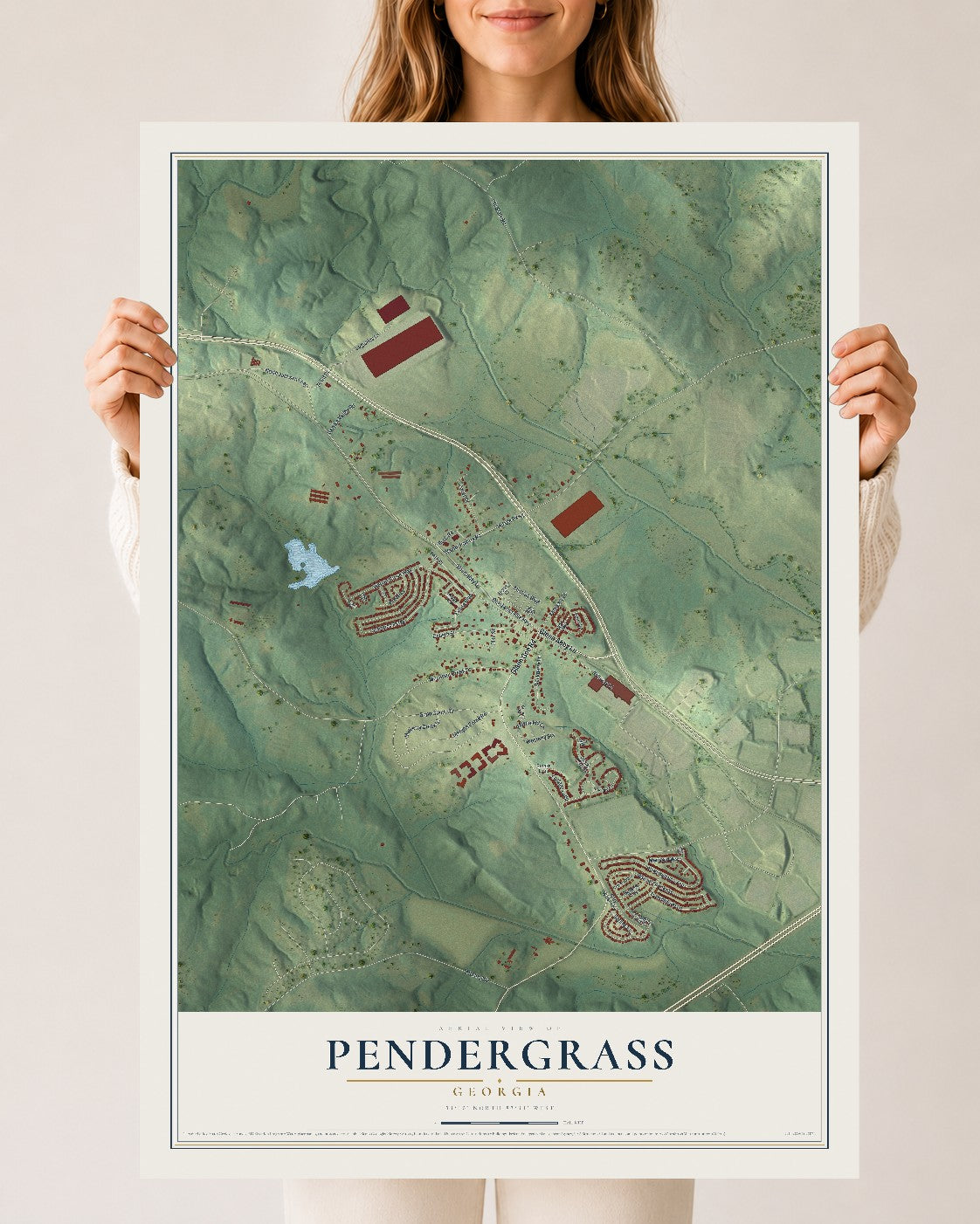 Pendergrass, Georgia map print, 24" x 36" Archival Matte Print mockup