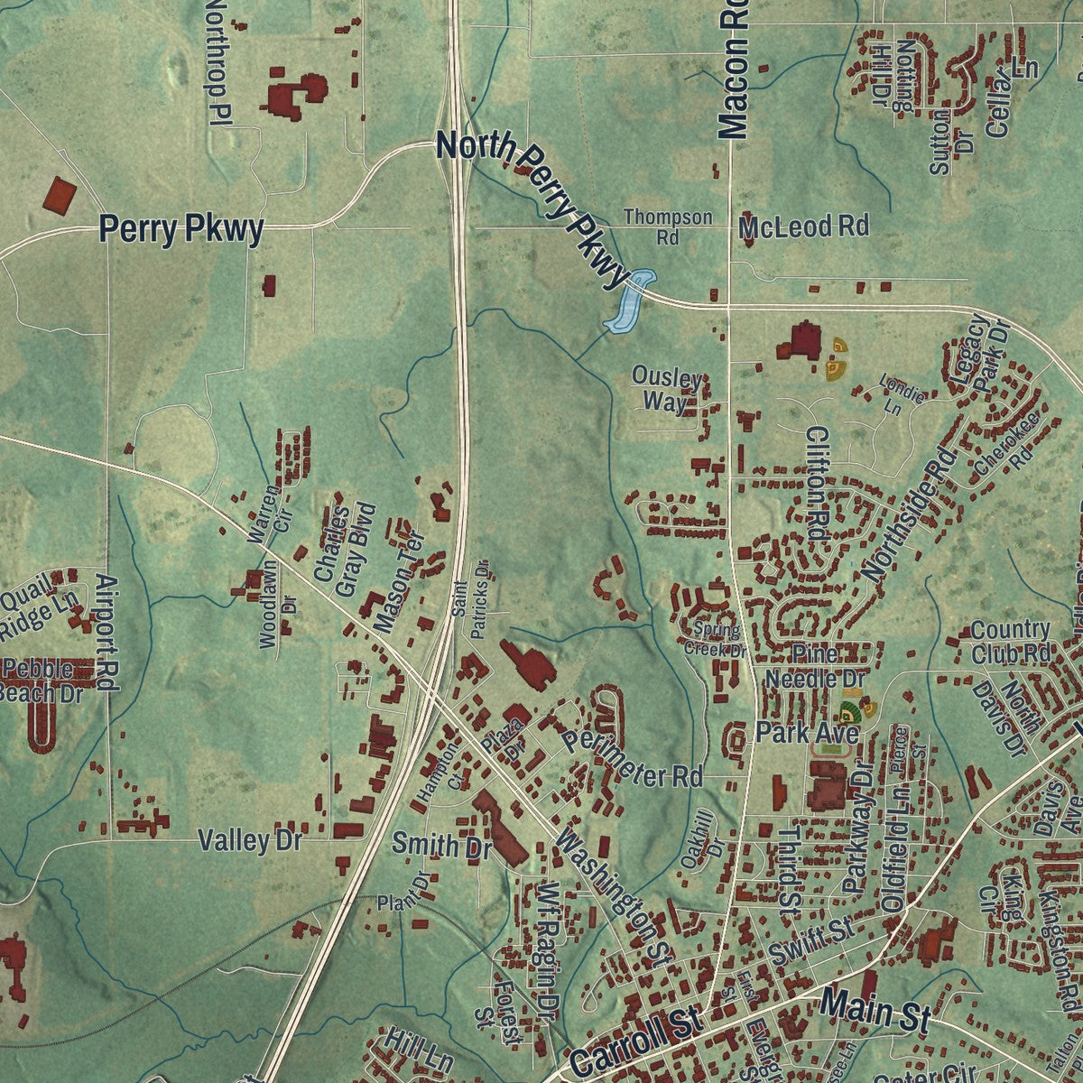 Close-up 1 of the Perry, Georgia map artwork