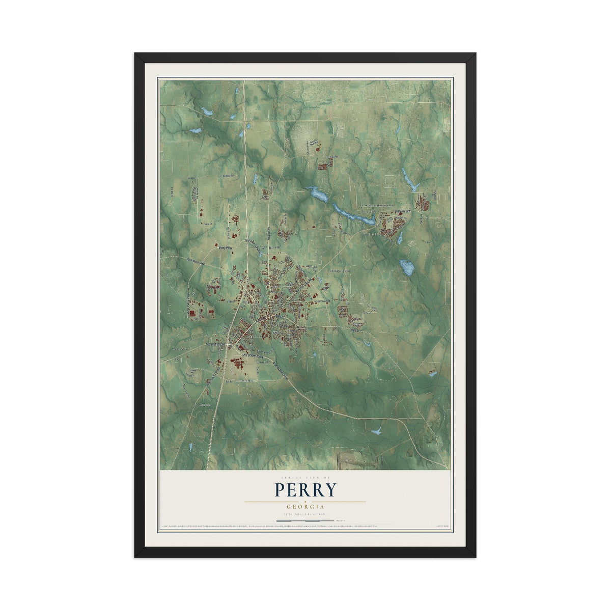 Perry, Georgia map print, 12" x 18" W/ Black Ayous Wood Frame mockup