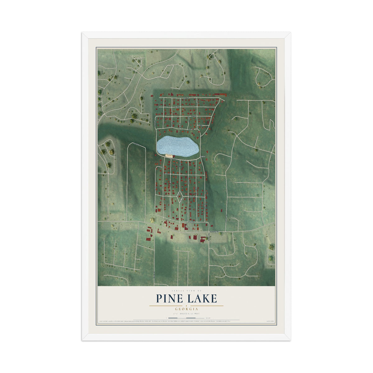Pine Lake, Georgia map print, 12" x 18" W/ White Ayous Wood Frame mockup