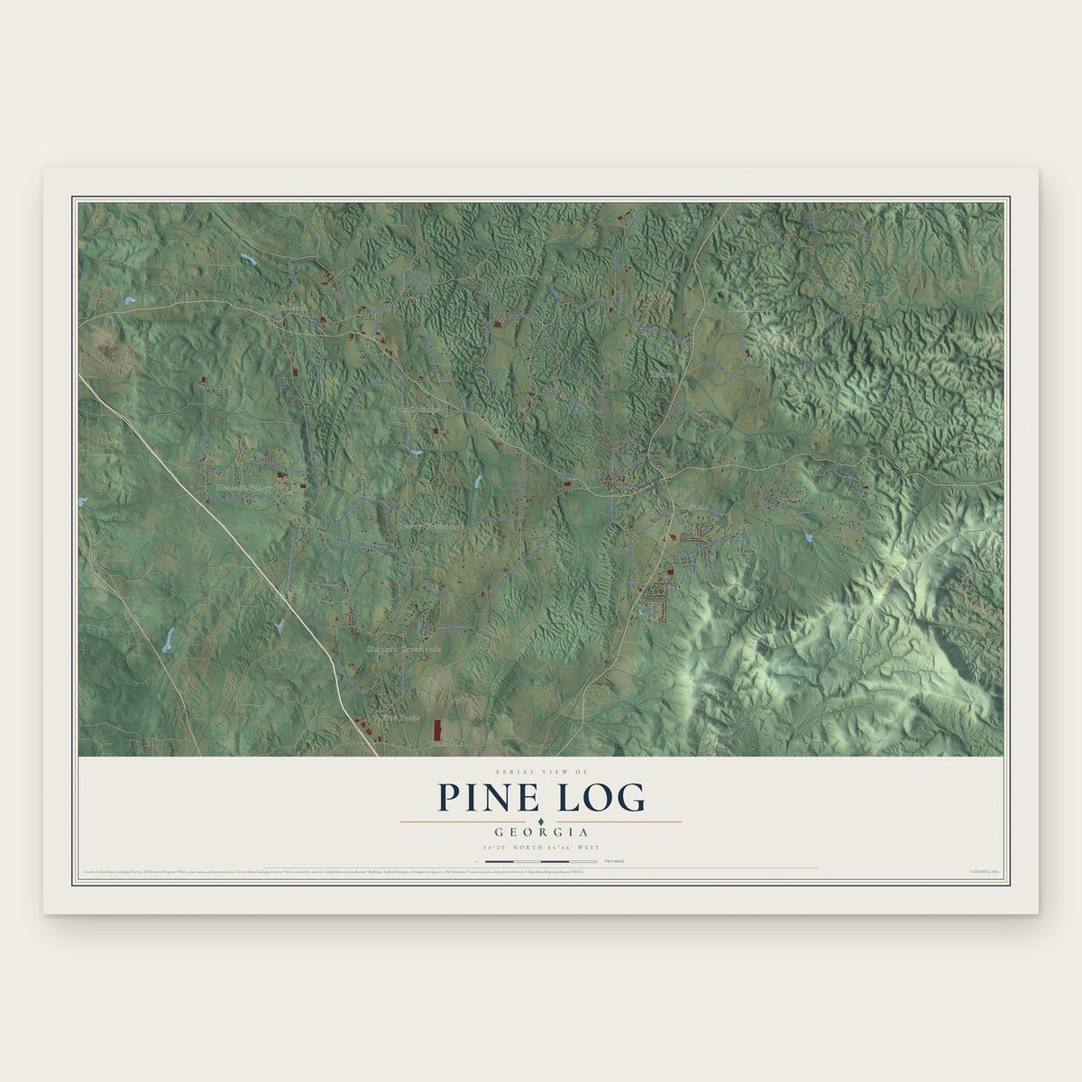 Pine Log, Georgia map print, the full design