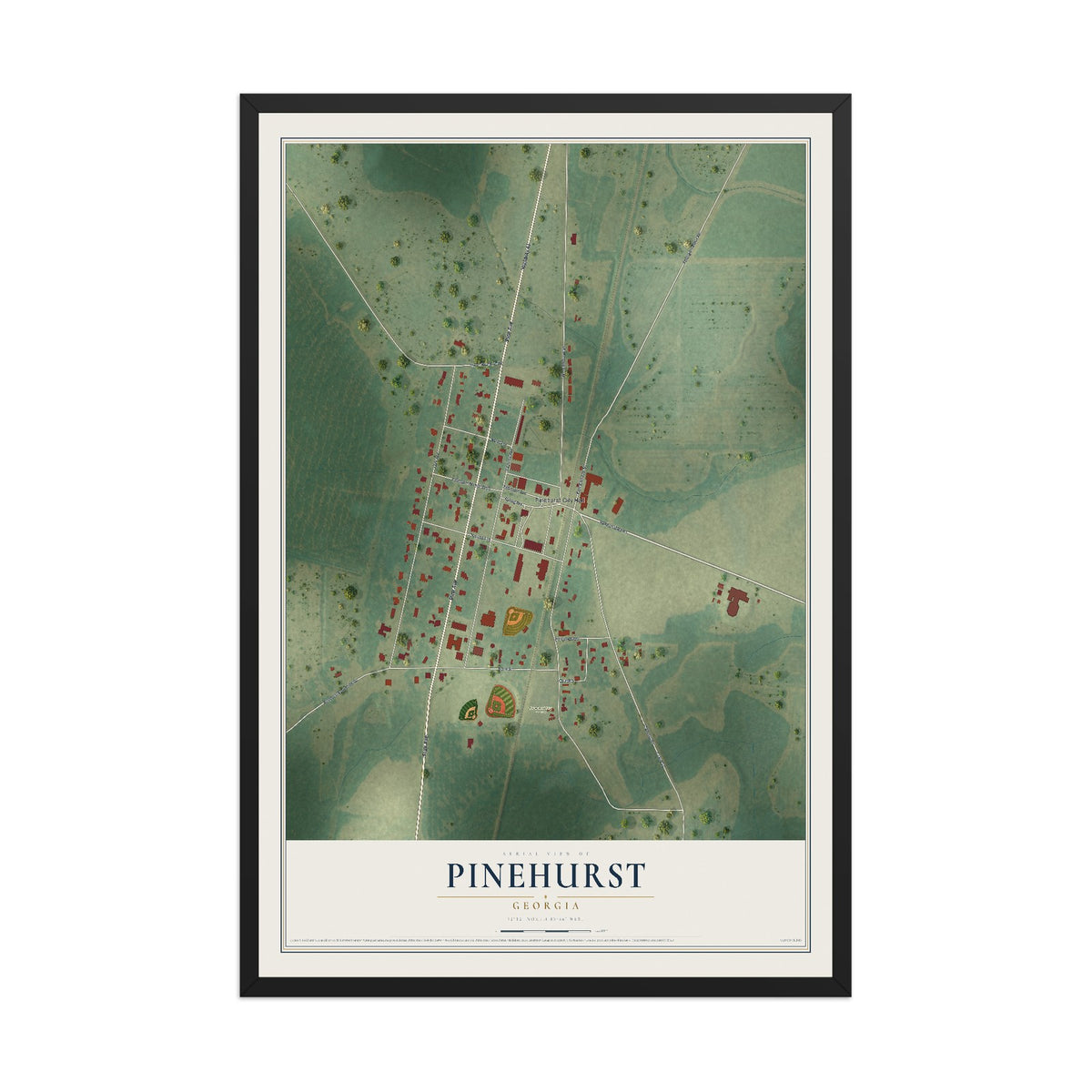 Pinehurst, Georgia map print, 12" x 18" W/ Black Ayous Wood Frame mockup