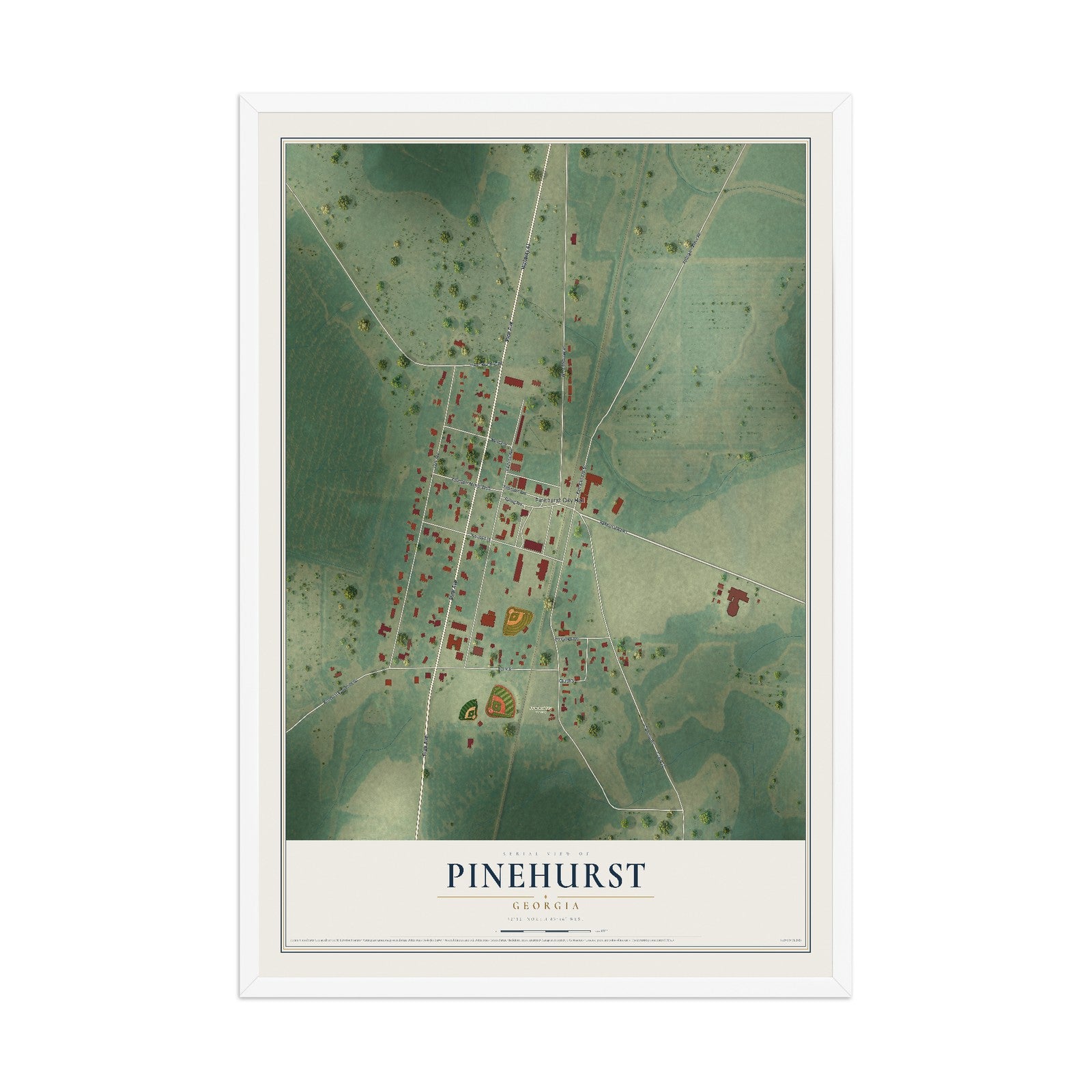 Pinehurst, Georgia map print, 12" x 18" W/ White Ayous Wood Frame mockup