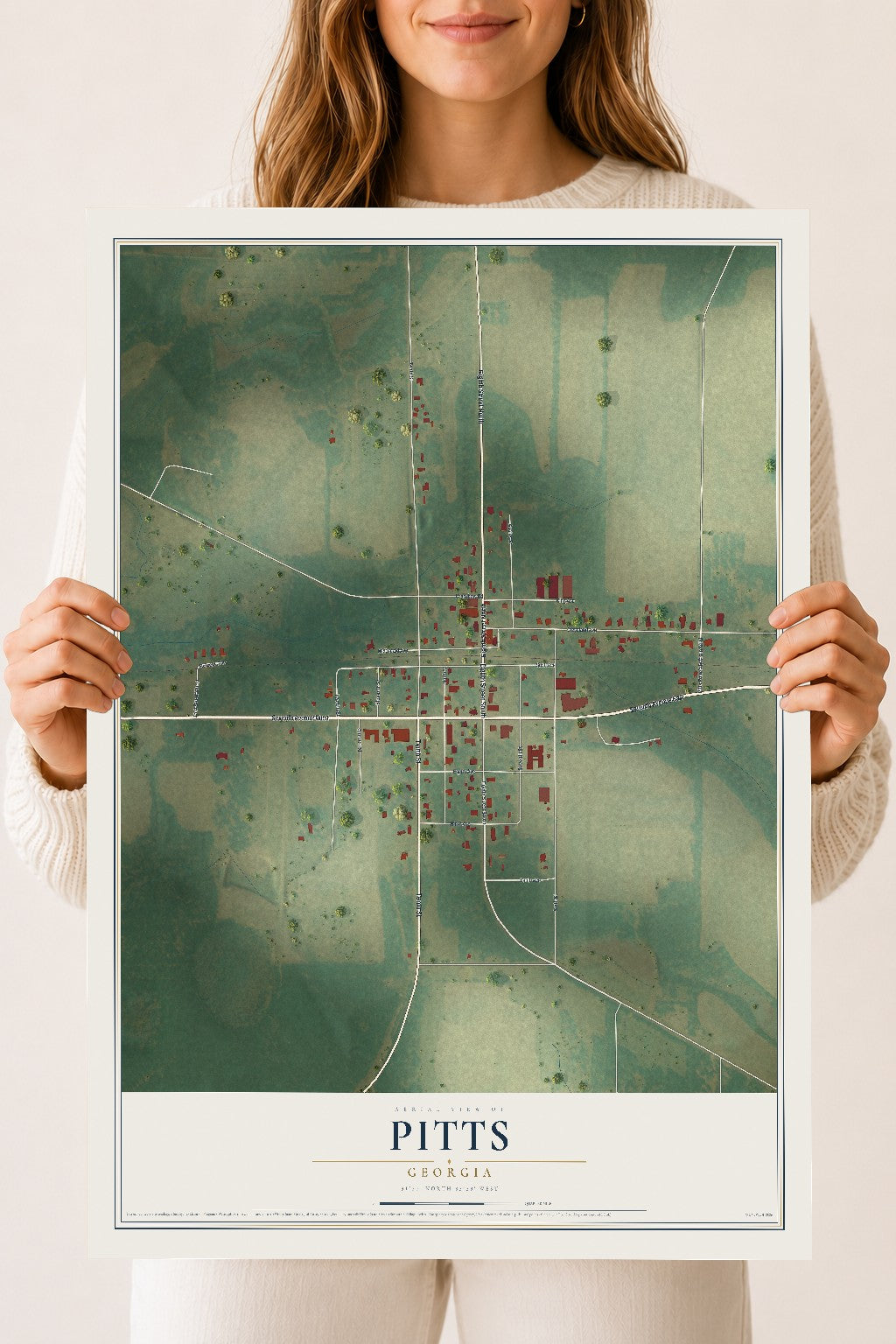 Pitts, Georgia map print, 18" x 24" Archival Matte Print mockup
