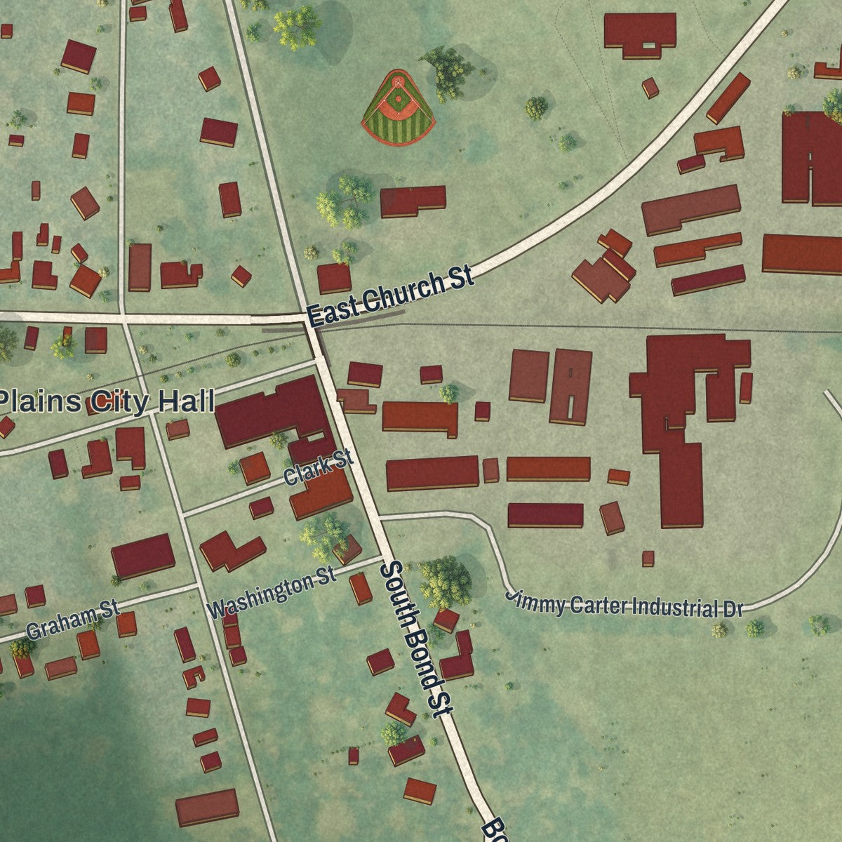 Close-up 1 of the Plains, Georgia map artwork