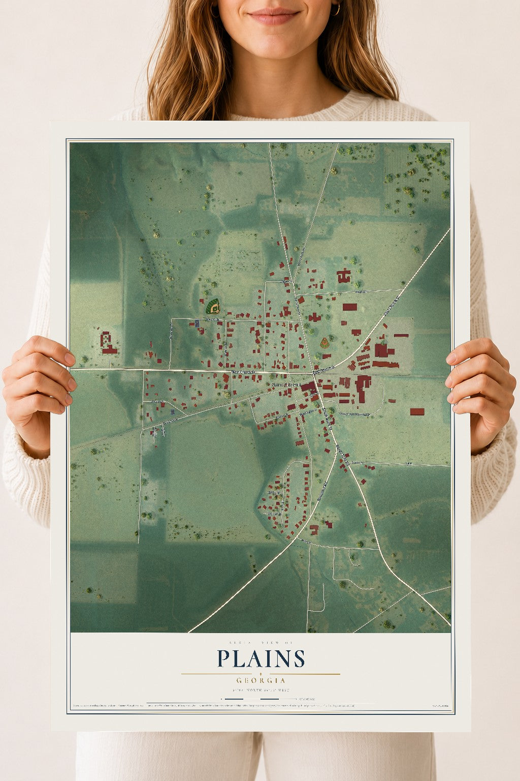 Plains, Georgia map print, 18" x 24" Archival Matte Print mockup