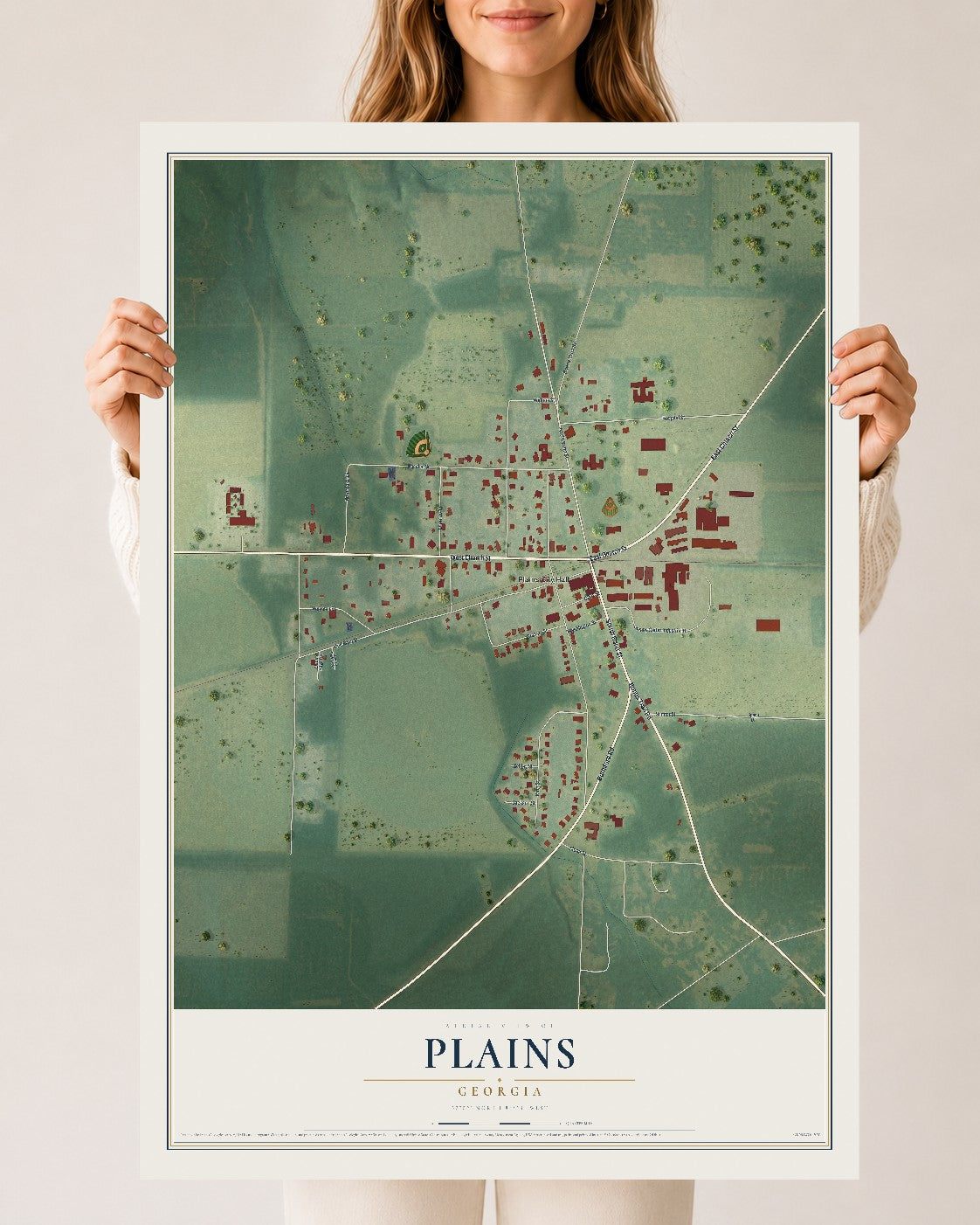 Plains, Georgia map print, 24" x 36" Archival Matte Print mockup